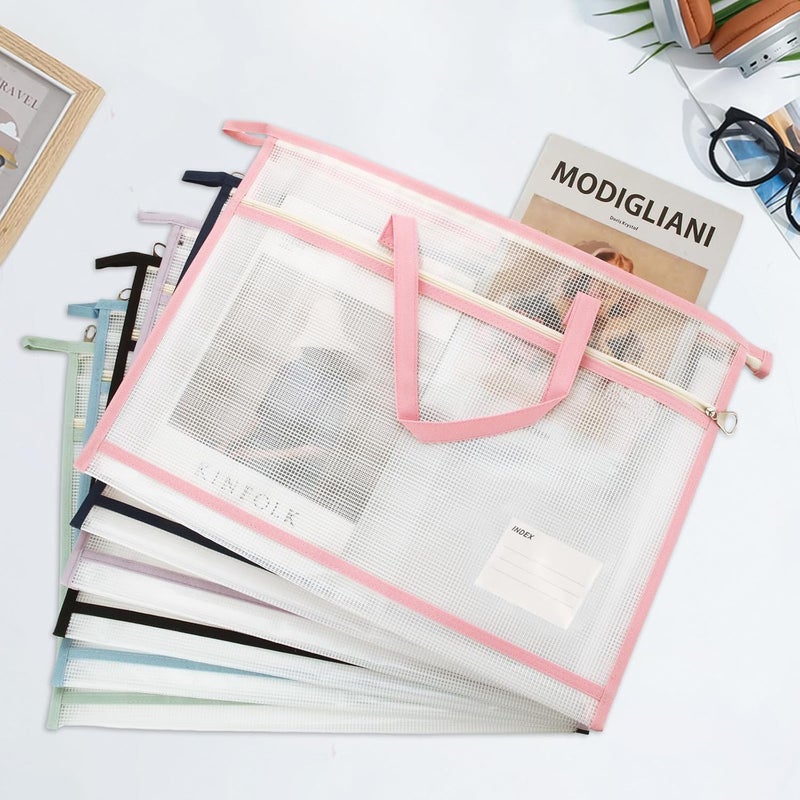 LOLYSIC 6 Pack A3 Size Project Bags for Quilting, Sewing Project Bag with Zipper, Quilting Craft Organizer Storage Bags with Handle and Pocket, Clear Mesh Sewing Bags Organizer for Artworks Crafts - Image 5